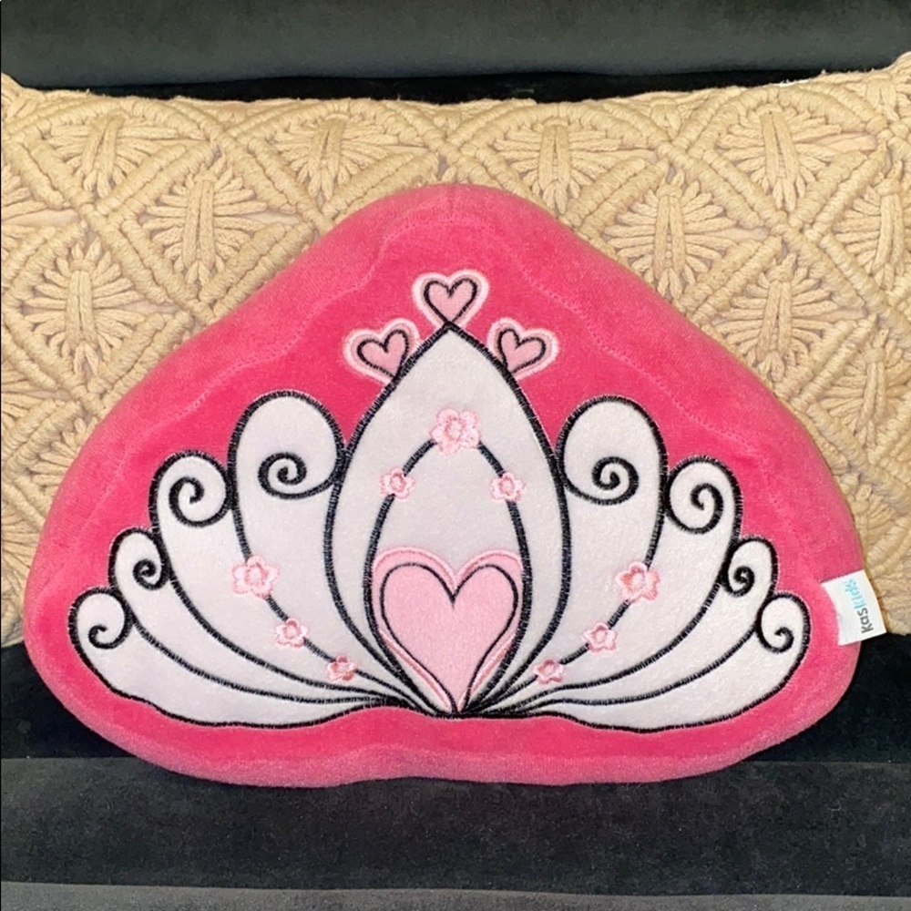 Pink princess crown pillow with hearts & flowers​​